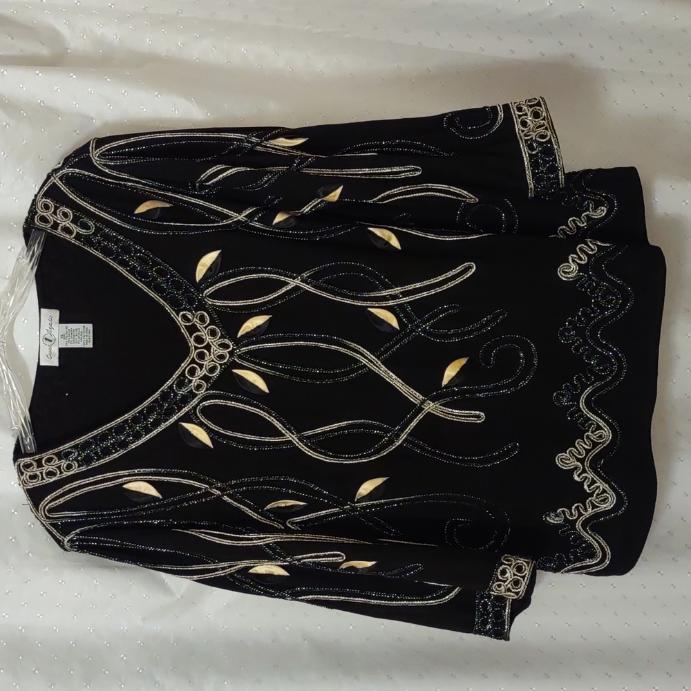 Once 1 Again blouse size XL, black, silver & gold